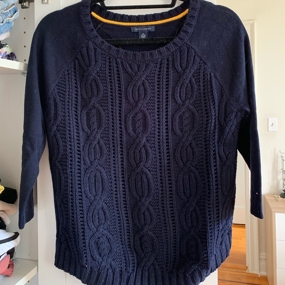Tommy Hilfiger 3/4 Sleeve Navy Knit Sweater